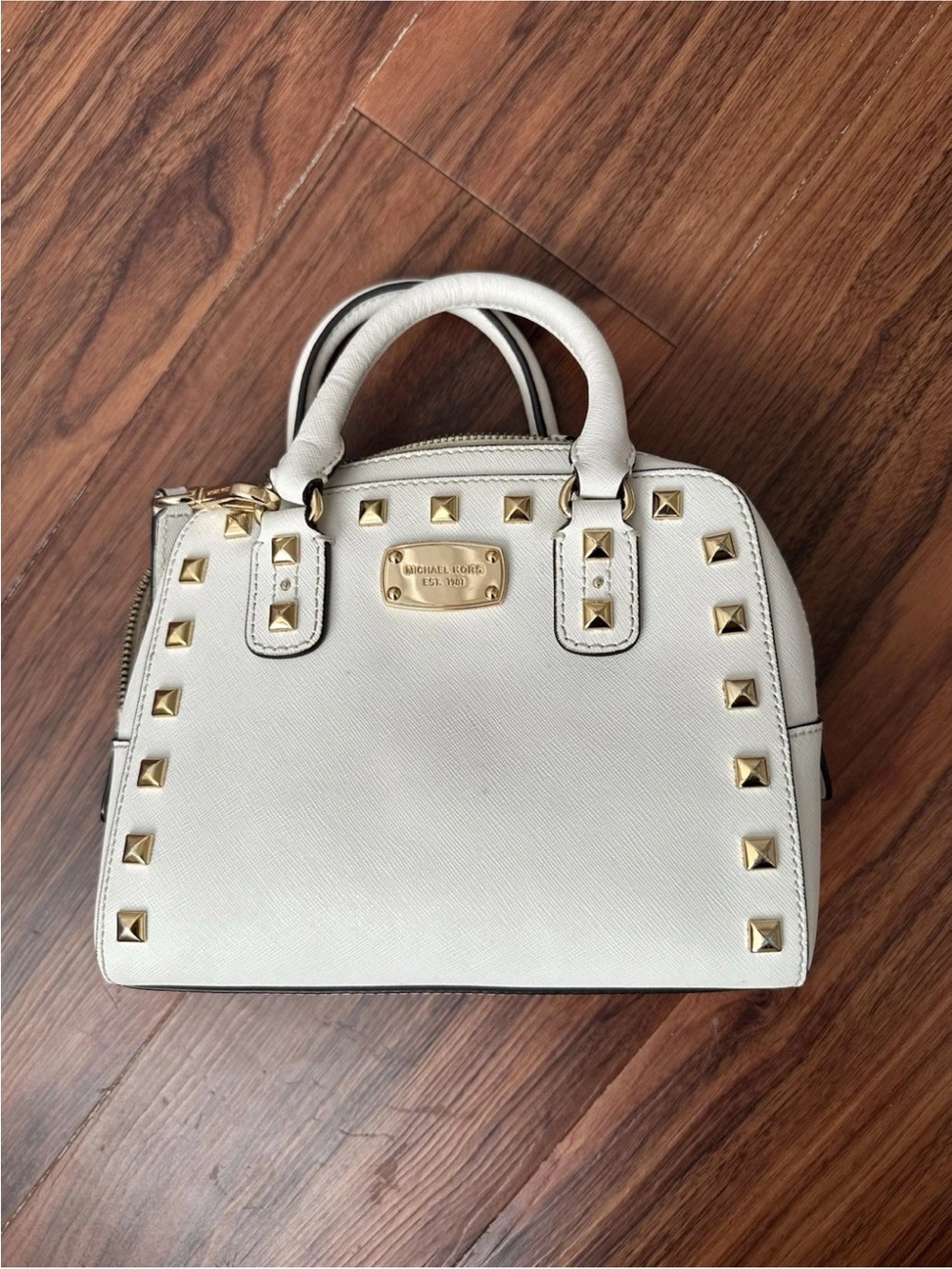 Michael Kors White And Gold Studded Mini Crossbody Purse Bag